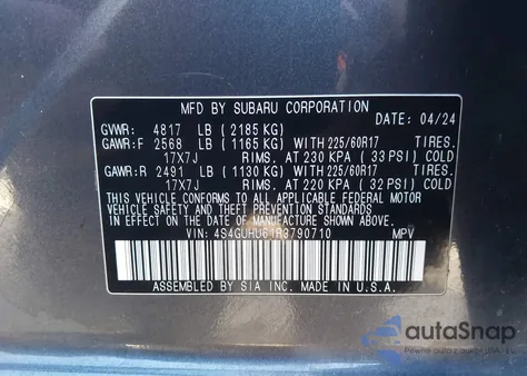 2024 Subaru Crosstrek Wilderness z USA, uszkodzony, nr VIN 4S4GUHU61R3790710